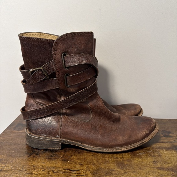 Frye Shoes - FRYE Shirley 77734 Strappy Short Boot, Brown Leather Ankle Strap Women's Sz 8.5B